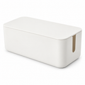 Soft White Small Cable Storage Box with Lid on a white background