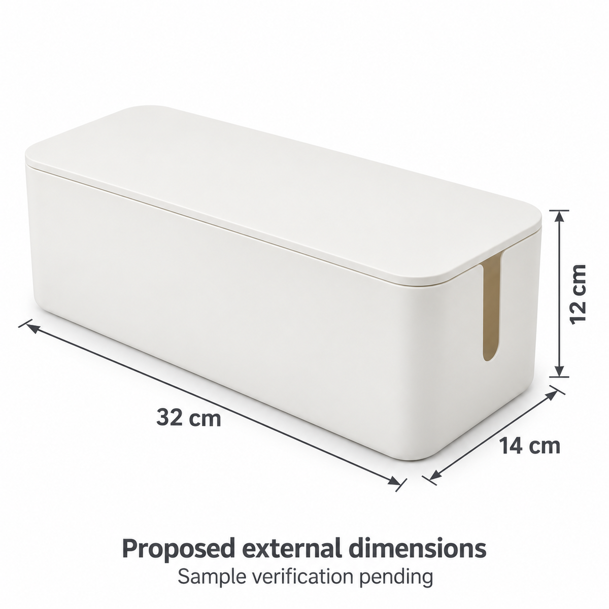 Soft White Medium Cable Storage Box with Lid with proposed external dimensions