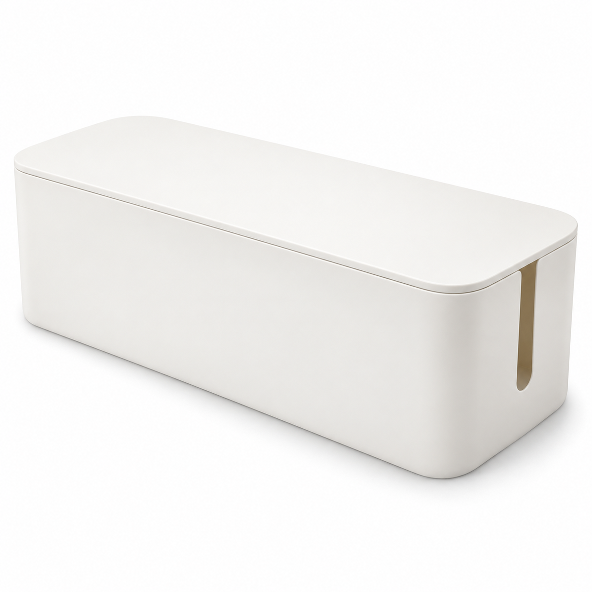 Soft White Large Cable Storage Box with Lid on a white background