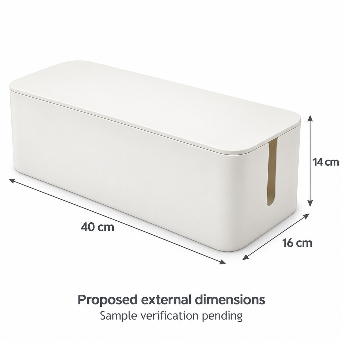 Soft White Large Cable Storage Box with Lid with proposed external dimensions