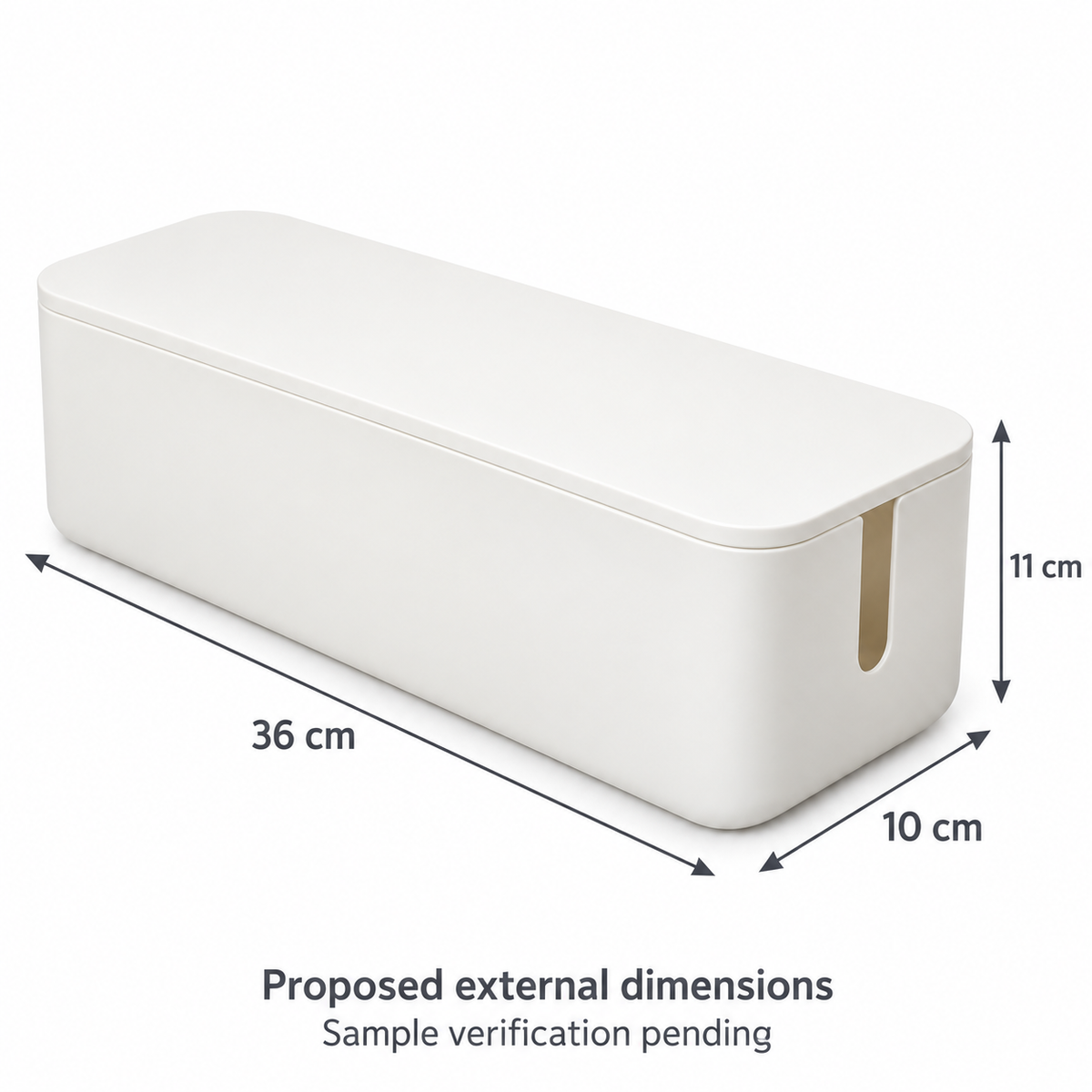 Soft White Slim Cable Storage Box with Lid with proposed external dimensions
