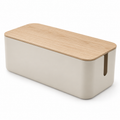 Natural Oat Small Cable Storage Box with Lid on a white background
