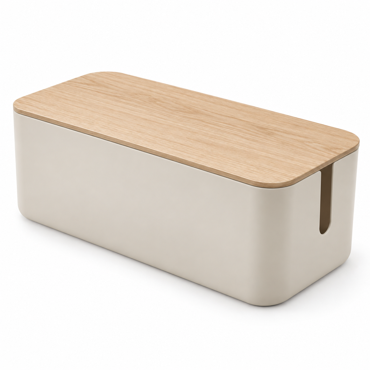 Natural Oat Small Cable Storage Box with Lid on a white background