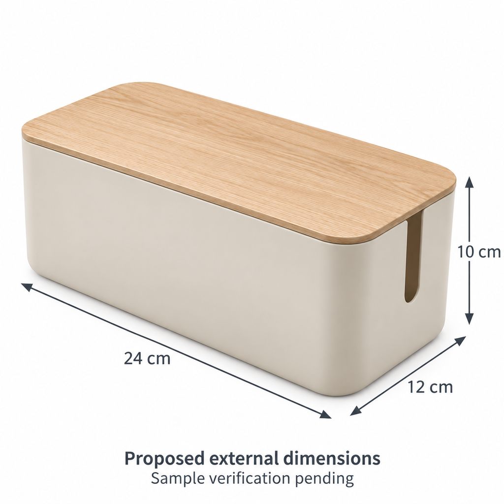 Natural Oat Small Cable Storage Box with Lid with proposed external dimensions