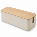 Natural Oat Medium Cable Storage Box with Lid on a white background