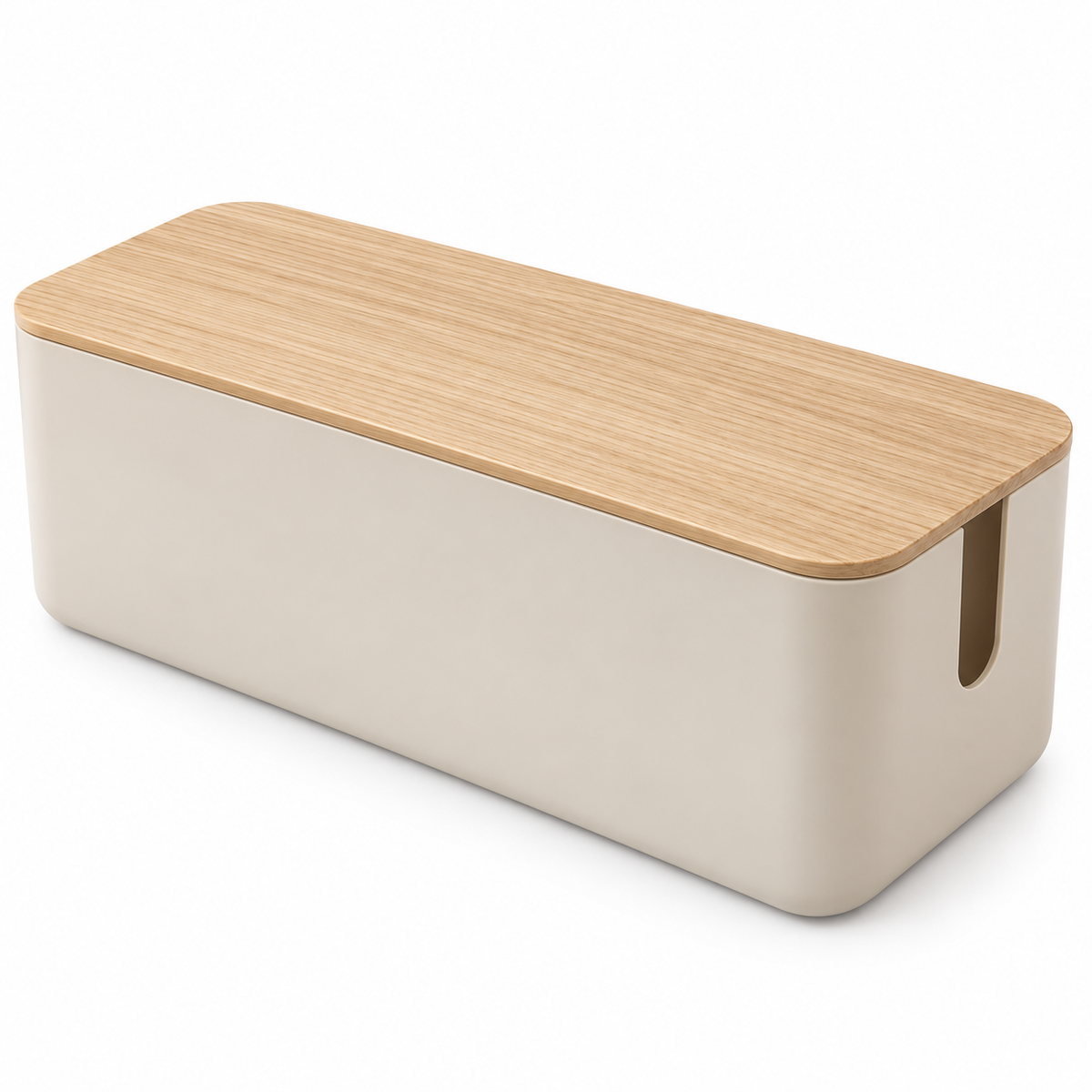 Natural Oat Medium Cable Storage Box with Lid on a white background