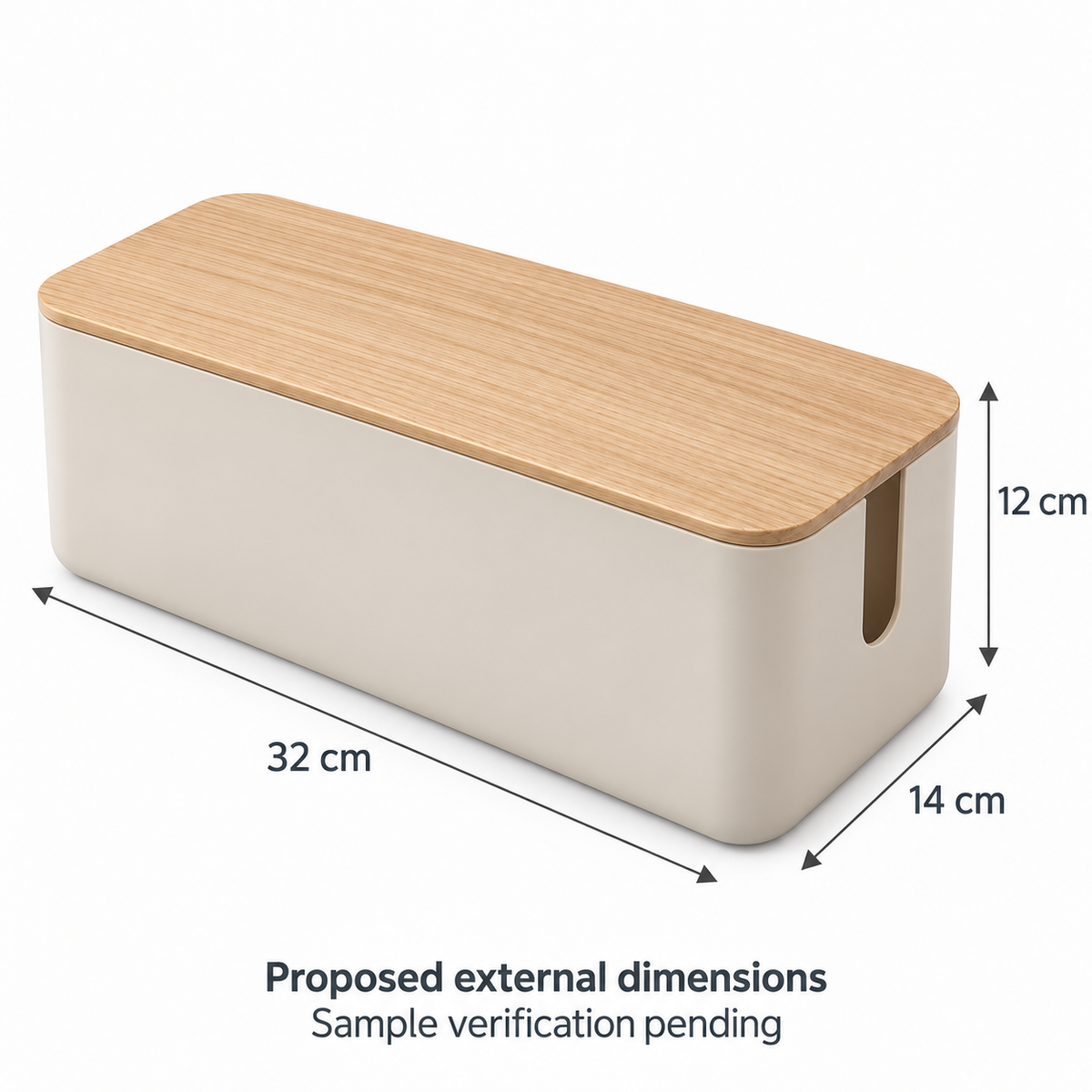 Natural Oat Medium Cable Storage Box with Lid with proposed external dimensions