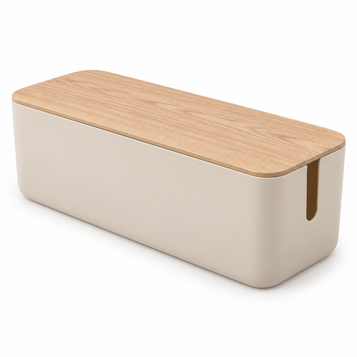 Natural Oat Large Cable Storage Box with Lid on a white background