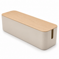 Natural Oat Slim Cable Storage Box with Lid on a white background