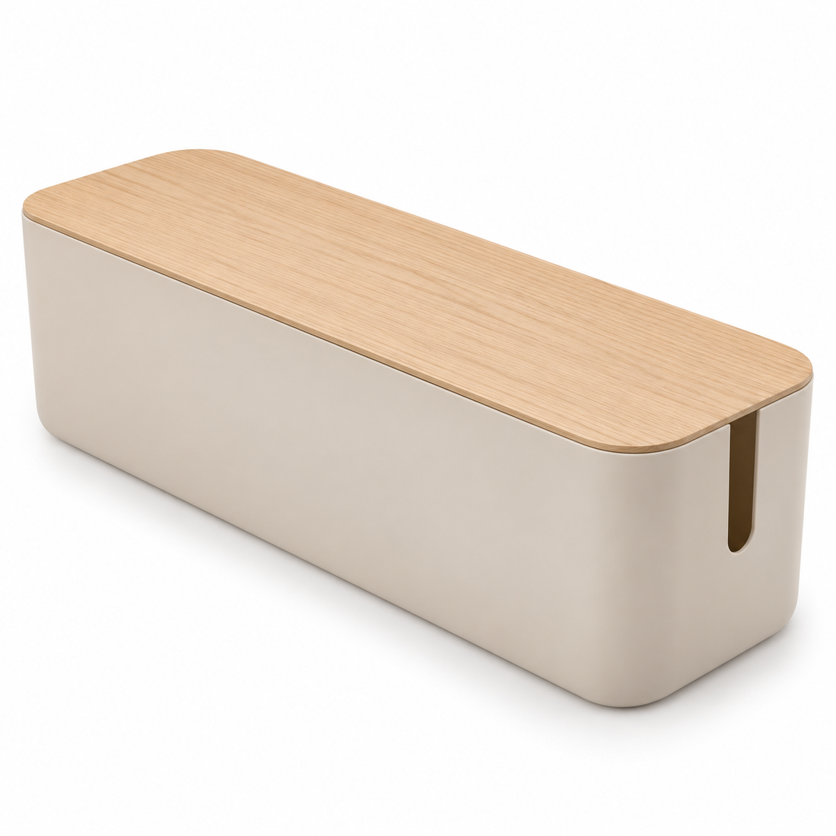Natural Oat Slim Cable Storage Box with Lid on a white background