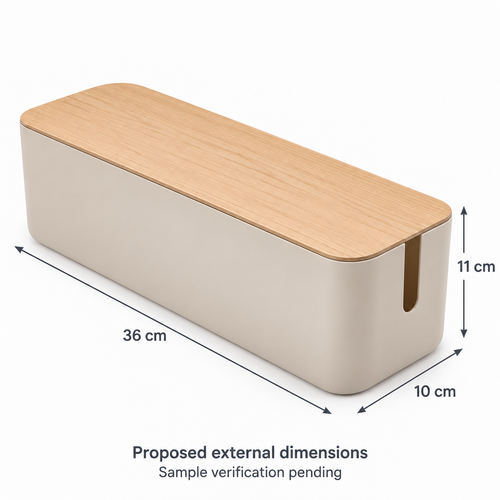 Natural Oat Slim Cable Storage Box with Lid with proposed external dimensions