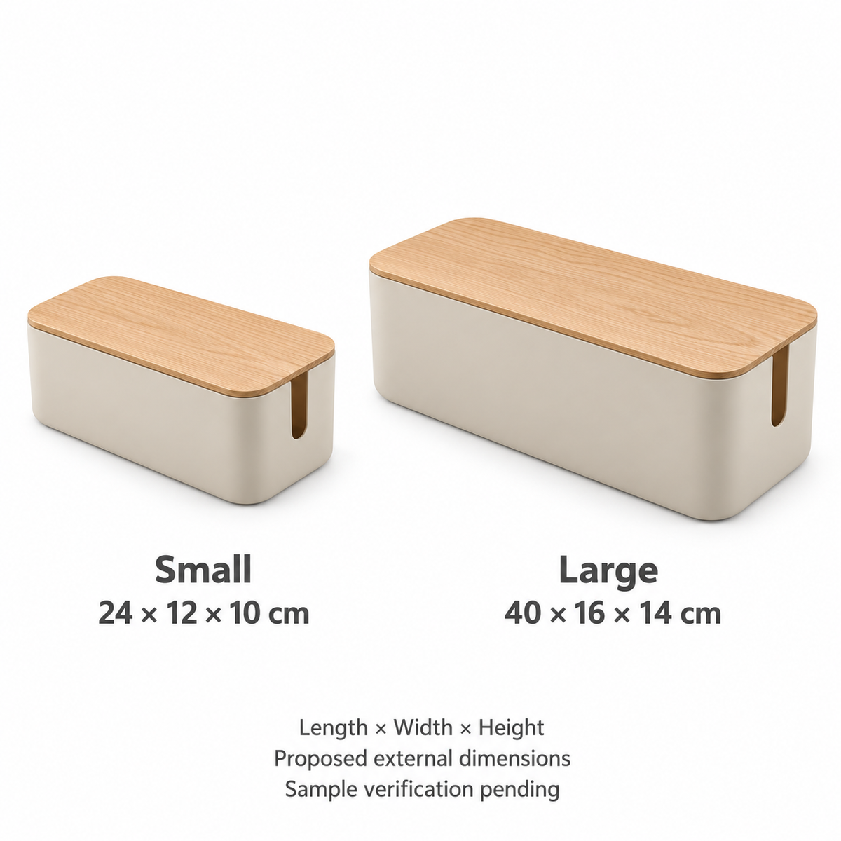 Natural Oat Small and Large Cable Storage Boxes, 2-Piece Set with proposed external dimensions