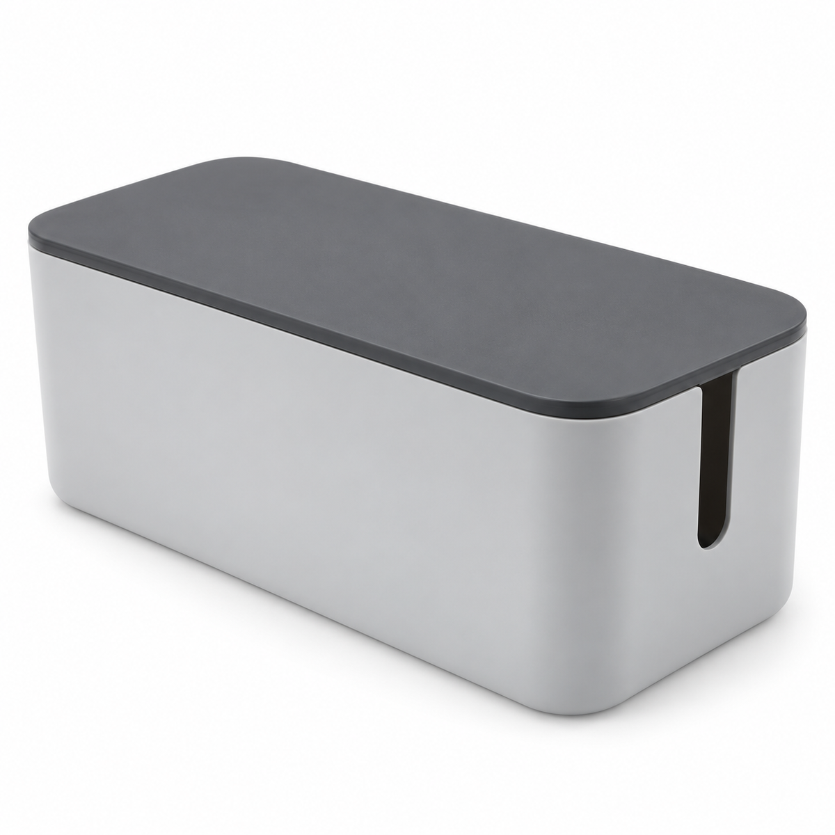 Slate Grey Small Cable Storage Box with Lid on a white background