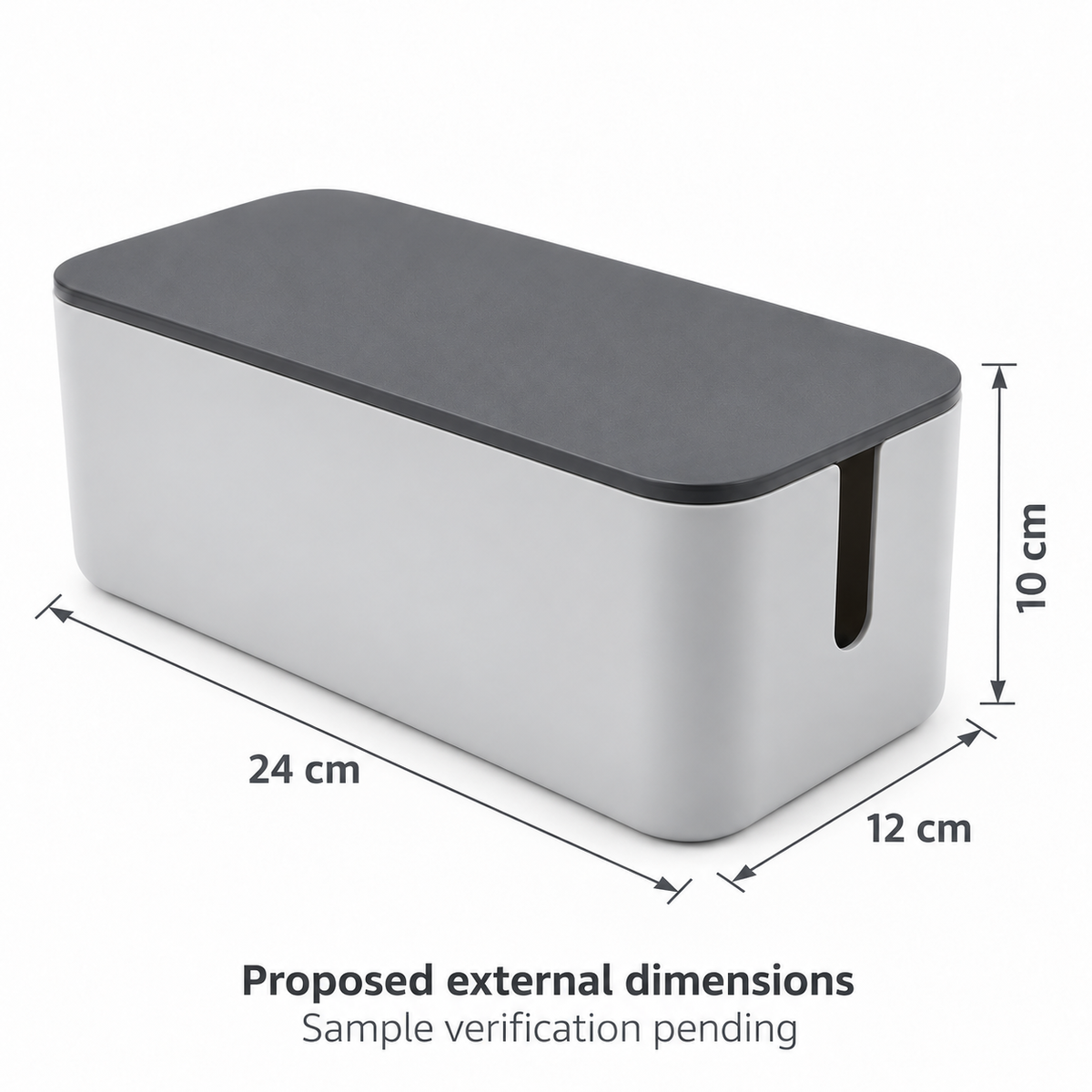 Slate Grey Small Cable Storage Box with Lid with proposed external dimensions