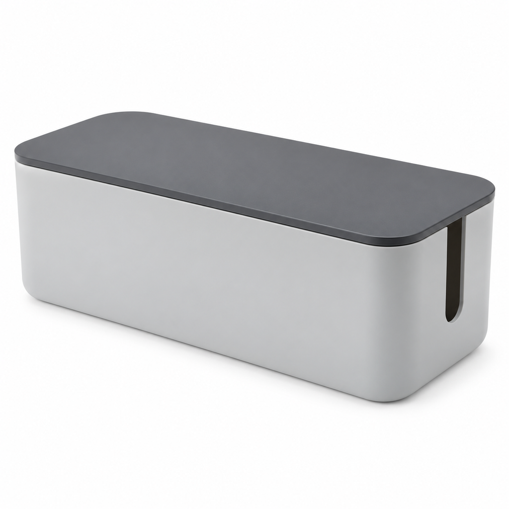 Slate Grey Medium Cable Storage Box with Lid on a white background