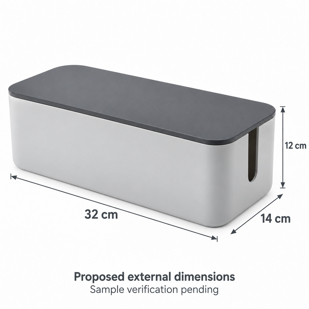 Slate Grey Medium Cable Storage Box with Lid with proposed external dimensions