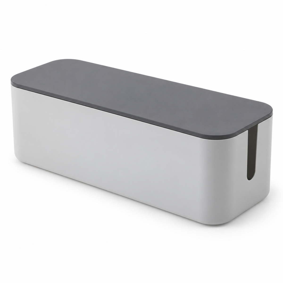 Slate Grey Large Cable Storage Box with Lid on a white background
