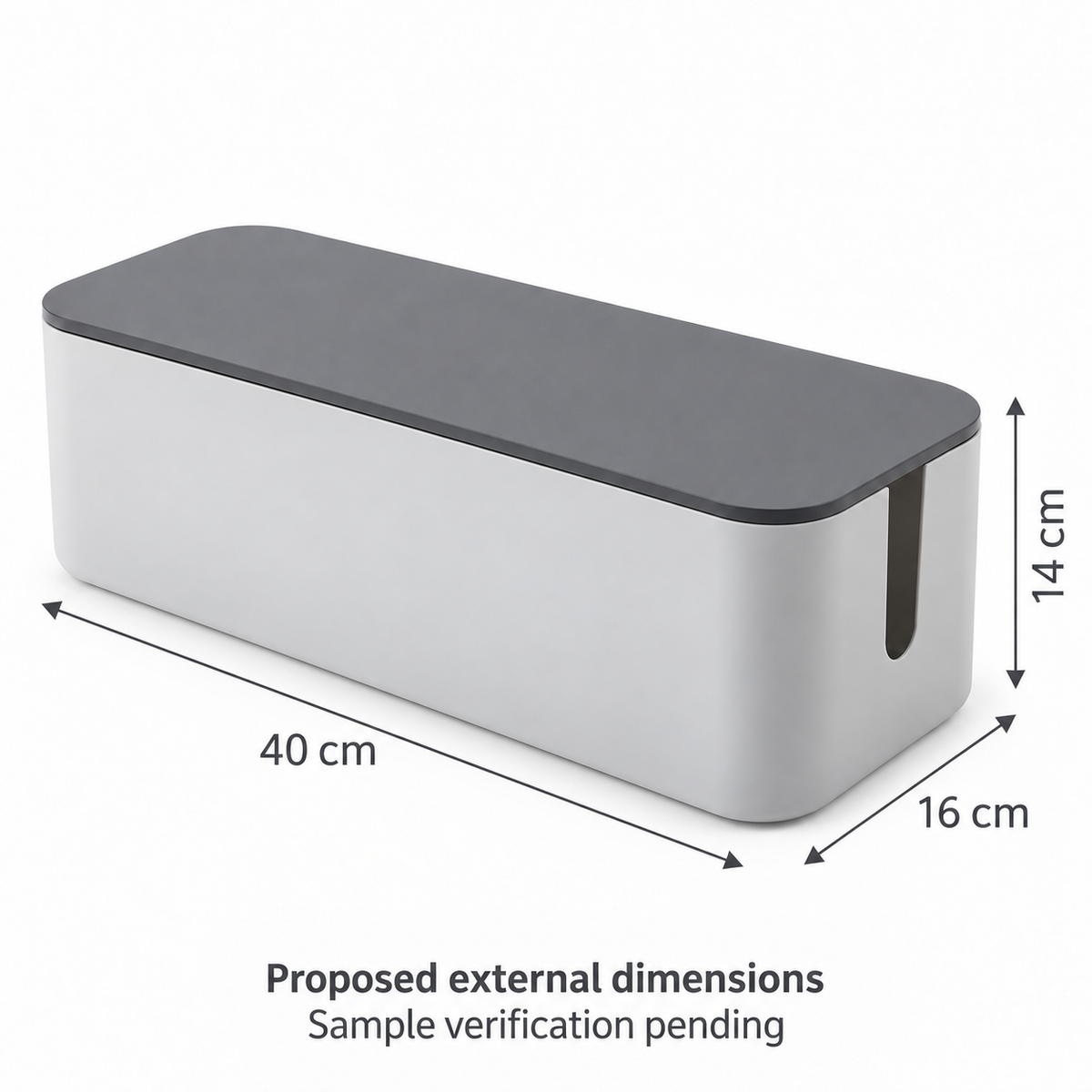 Slate Grey Large Cable Storage Box with Lid with proposed external dimensions