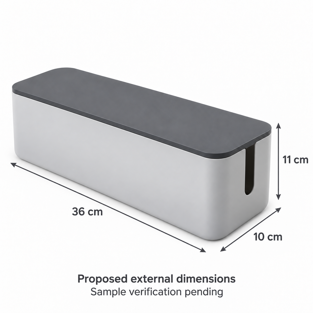 Slate Grey Slim Cable Storage Box with Lid with proposed external dimensions