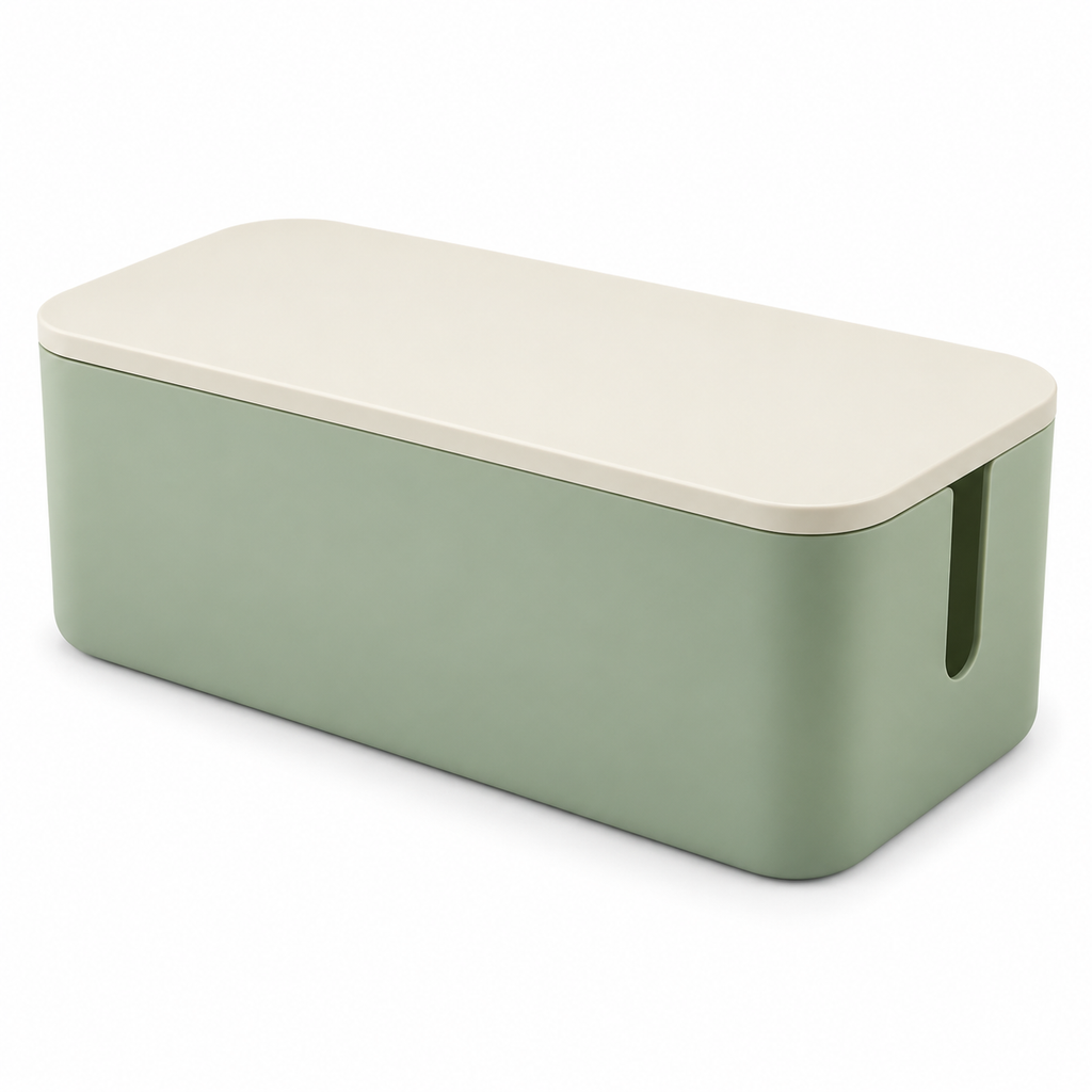 Sage Calm Small Cable Storage Box with Lid on a white background