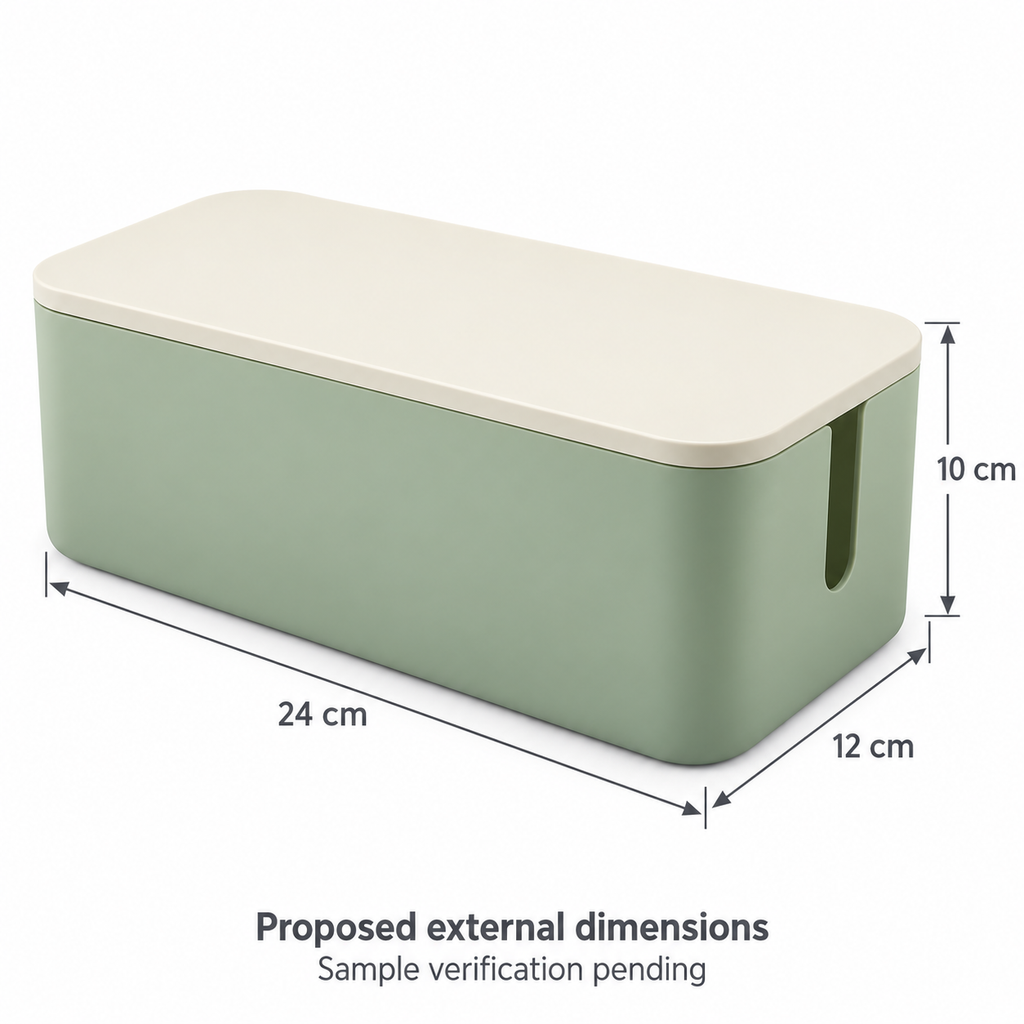 Sage Calm Small Cable Storage Box with Lid with proposed external dimensions