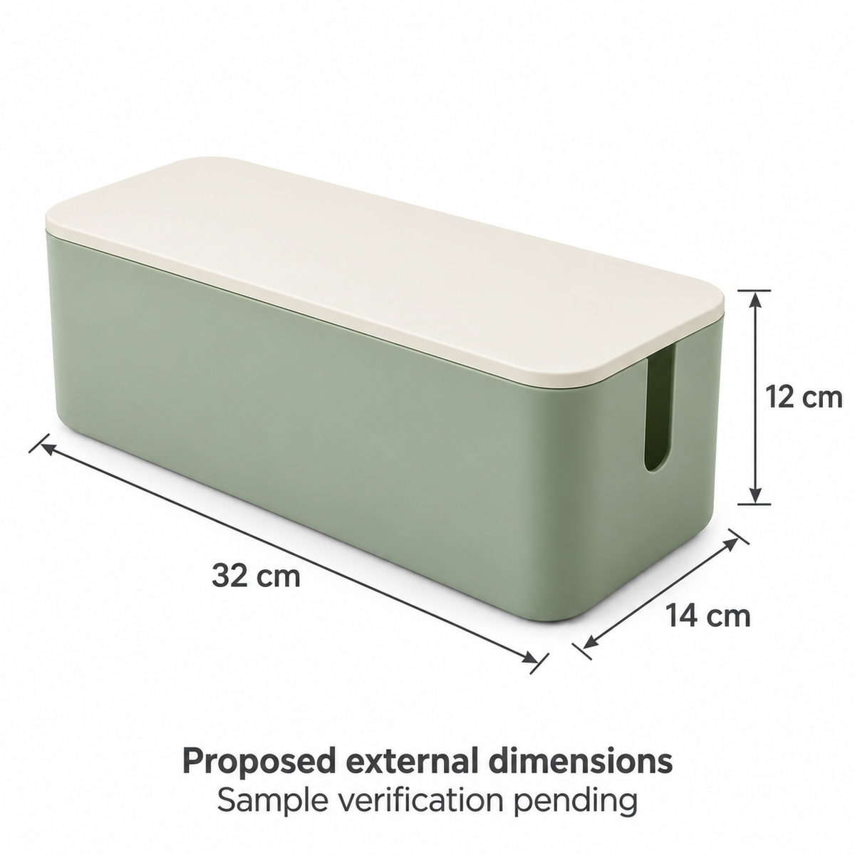 Sage Calm Medium Cable Storage Box with Lid with proposed external dimensions