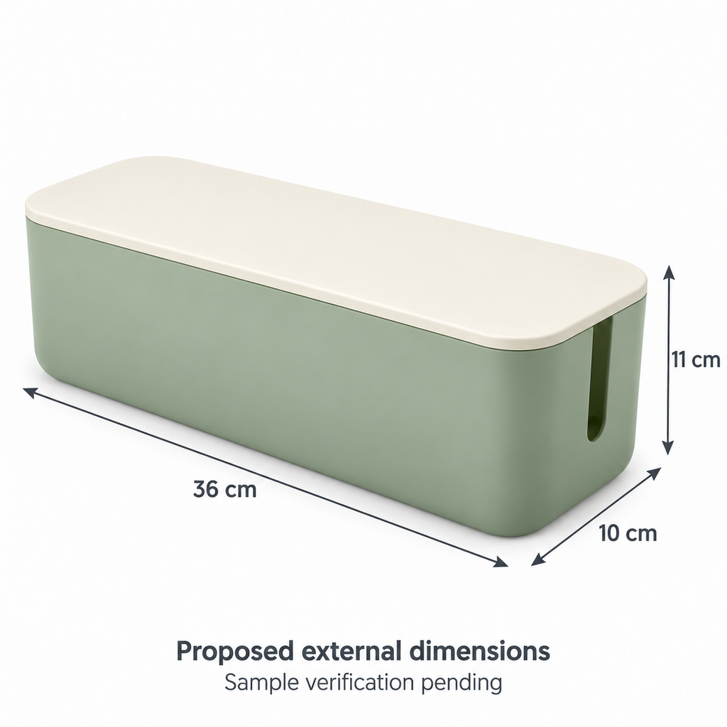 Sage Calm Slim Cable Storage Box with Lid with proposed external dimensions
