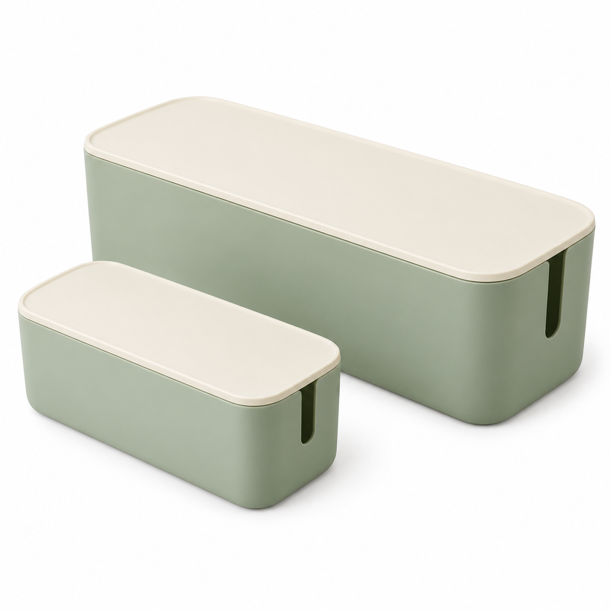Sage Calm Small and Large Cable Storage Boxes, 2-Piece Set on a white background