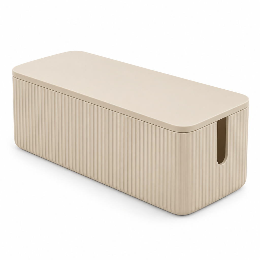 Sand Rib Medium Cable Storage Box with Lid on a white background