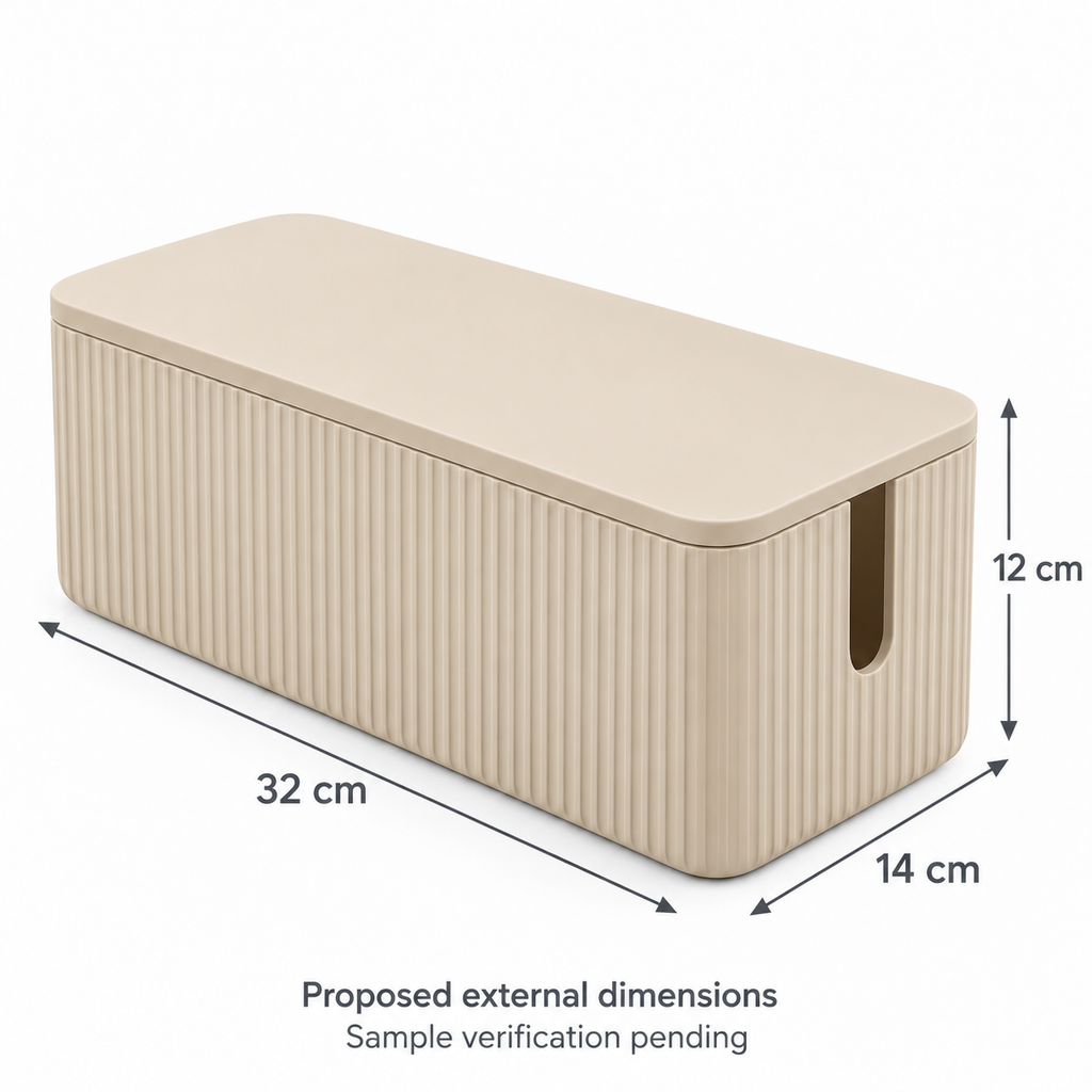 Sand Rib Medium Cable Storage Box with Lid with proposed external dimensions