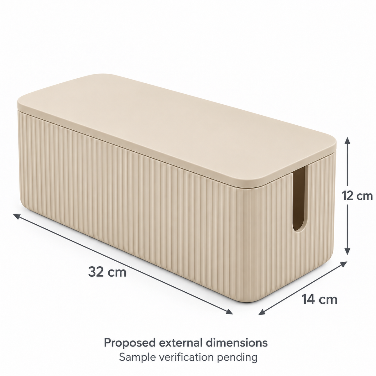 Sand Rib Medium Cable Storage Box with Lid with proposed external dimensions