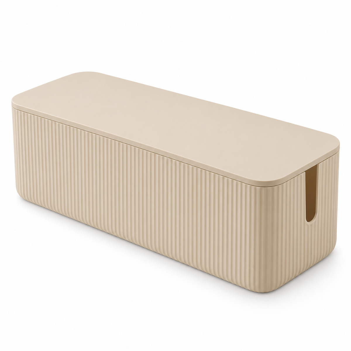 Sand Rib Large Cable Storage Box with Lid on a white background