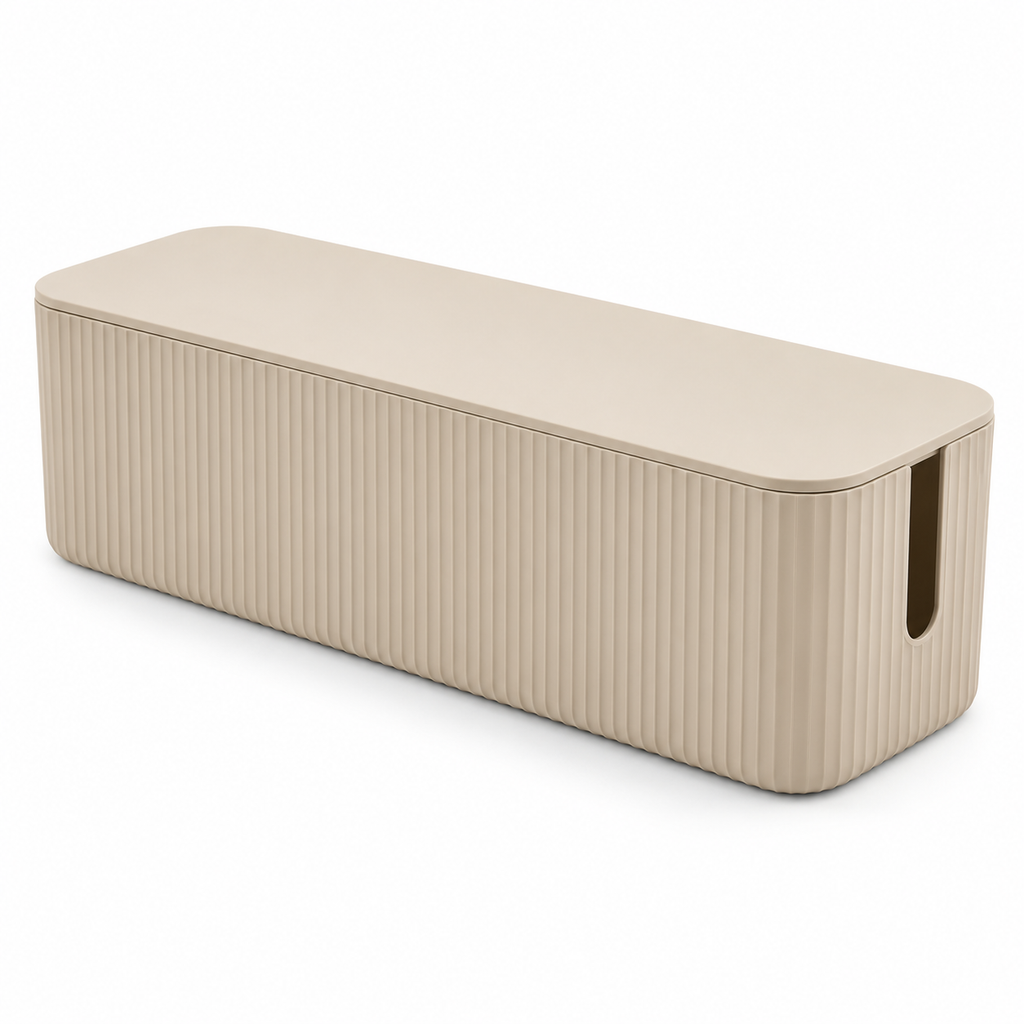 Sand Rib Slim Cable Storage Box with Lid on a white background