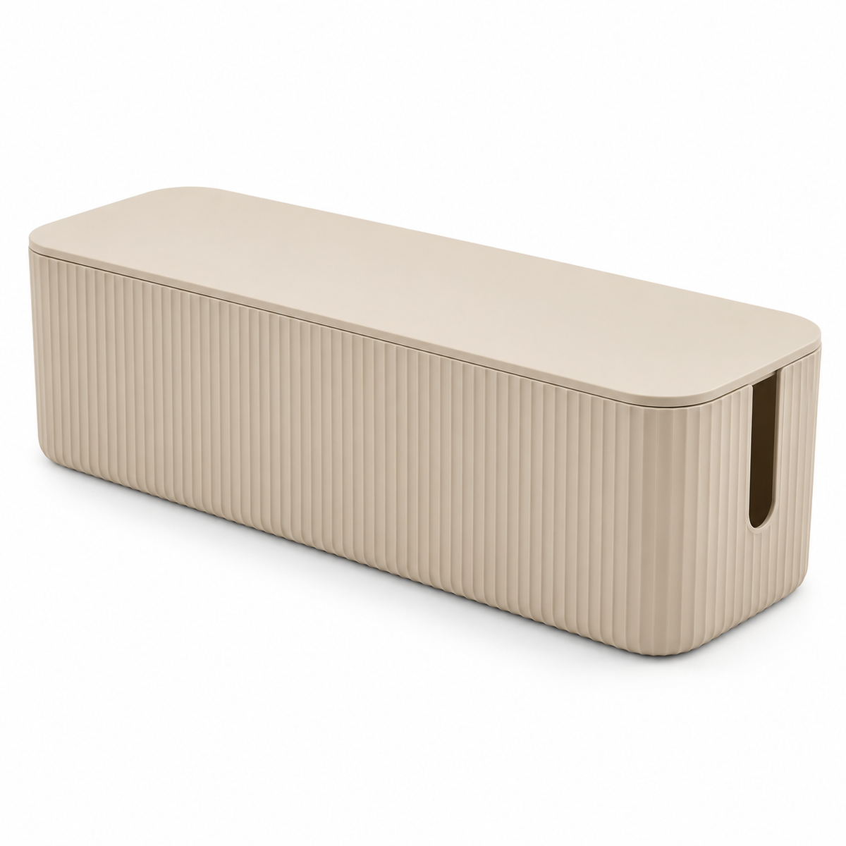 Sand Rib Slim Cable Storage Box with Lid on a white background