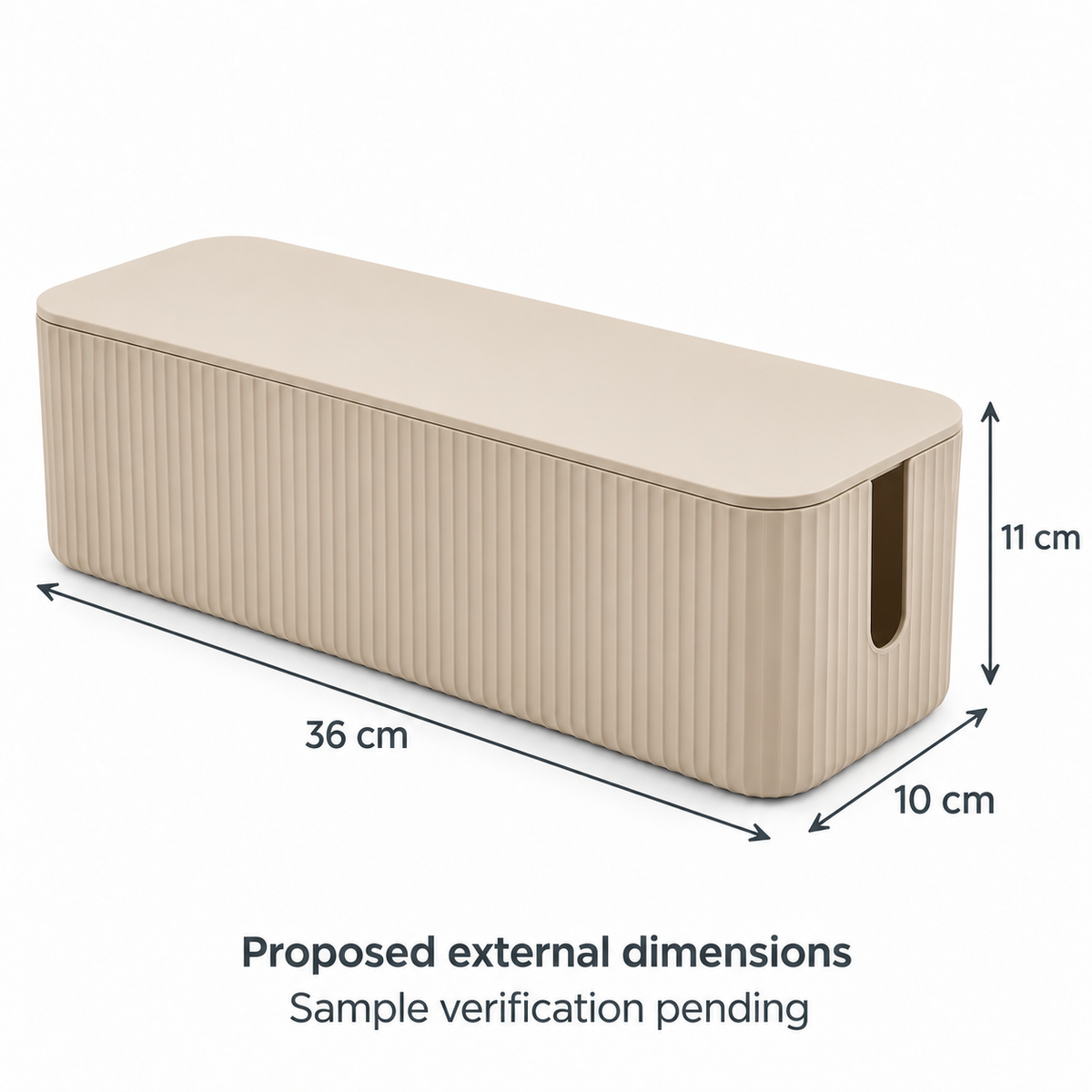 Sand Rib Slim Cable Storage Box with Lid with proposed external dimensions