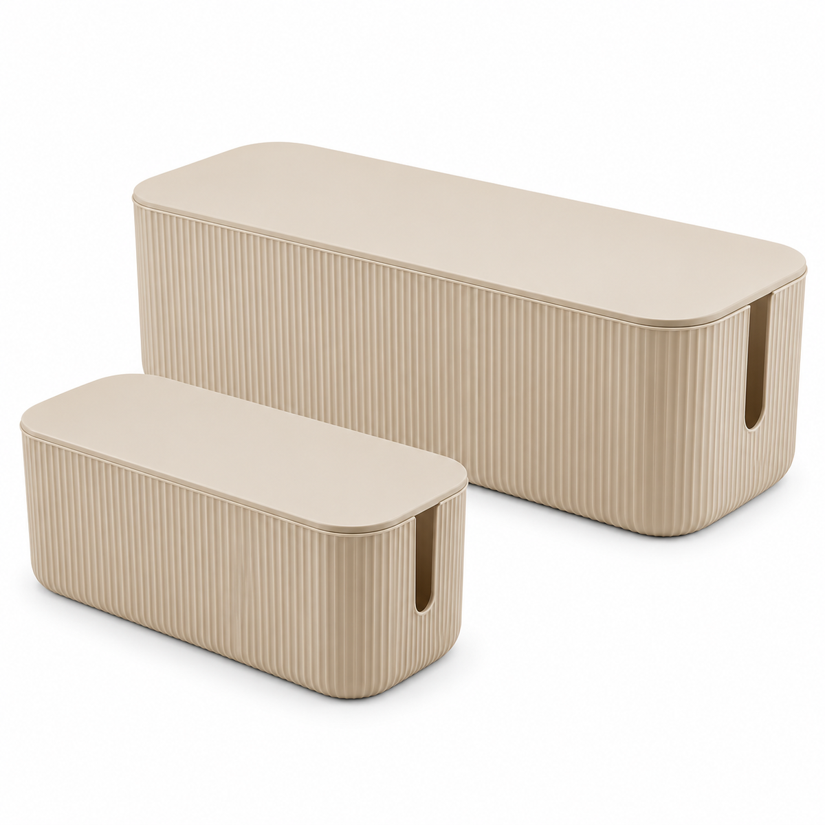 Sand Rib Small and Large Cable Storage Boxes, 2-Piece Set on a white background