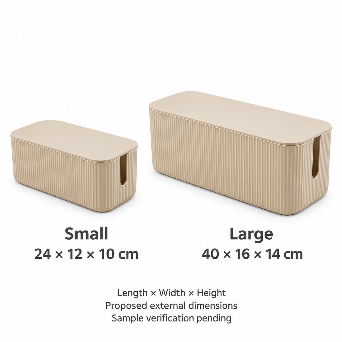 Sand Rib Small and Large Cable Storage Boxes, 2-Piece Set with proposed external dimensions